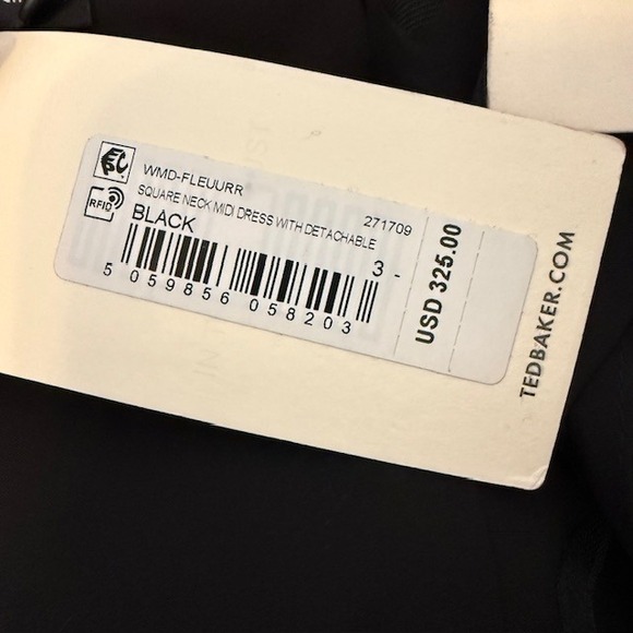 NWT Ted Baker Fleuurr Square Neck Midi Dress Black Size 8 - Picture 7 of 13